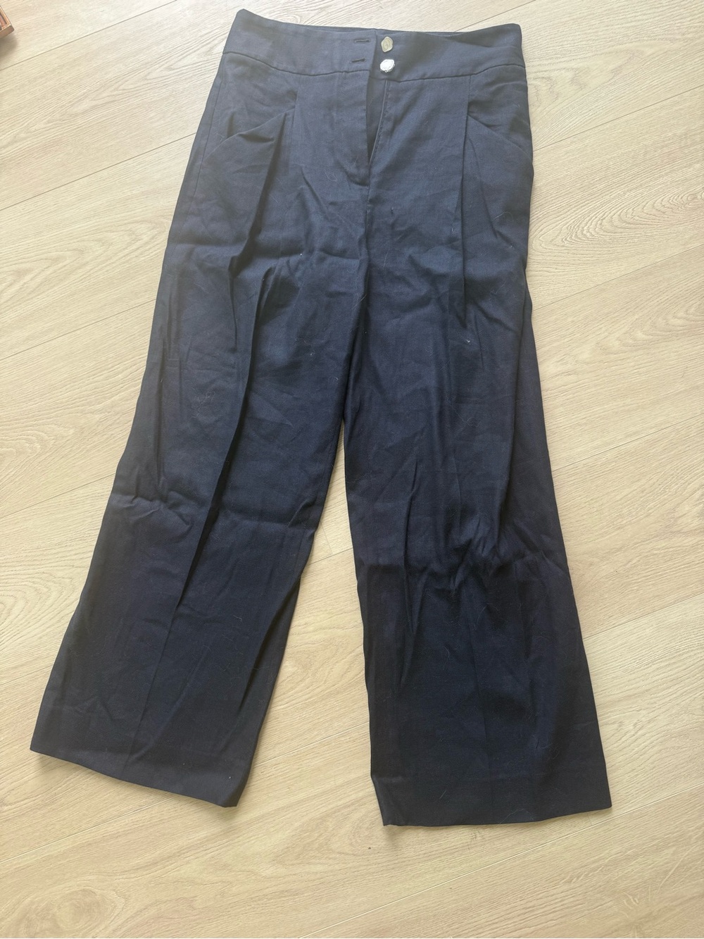 Veronica Beard Navy Wide-Leg High-Rise Pants